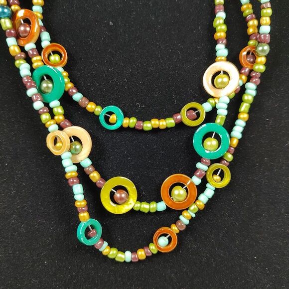 Boho Multicolor Bead Necklace Layered Statement Jewelry Retro Circles 16" - 19" - Picture 3 of 15